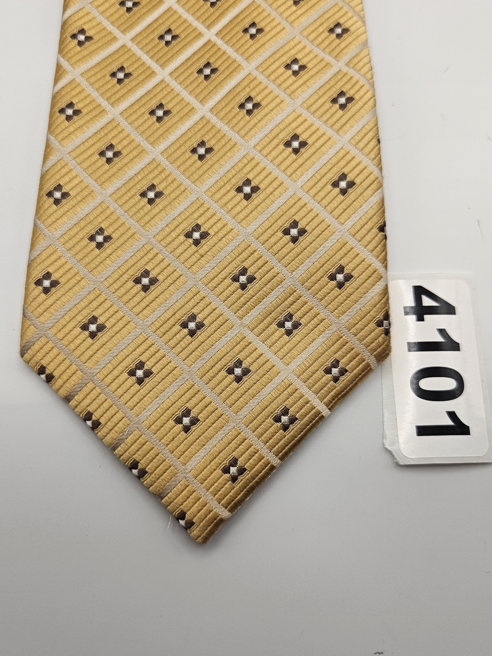 Vintage Enro Men's Gold Geometric Grid Repp Dress Tie 60" L x 4"W. #4101